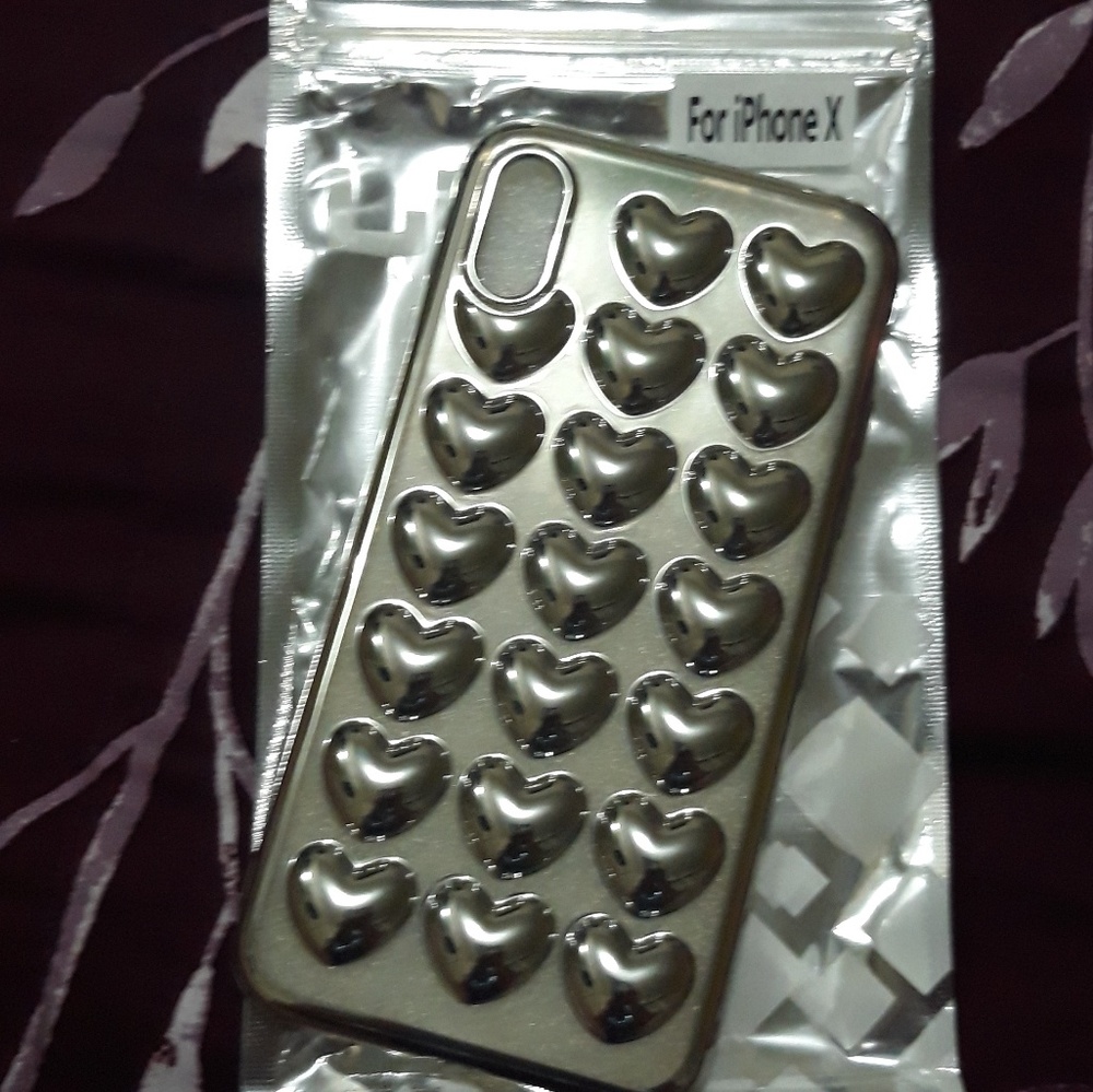 iPhone X metallic silver heart case cover